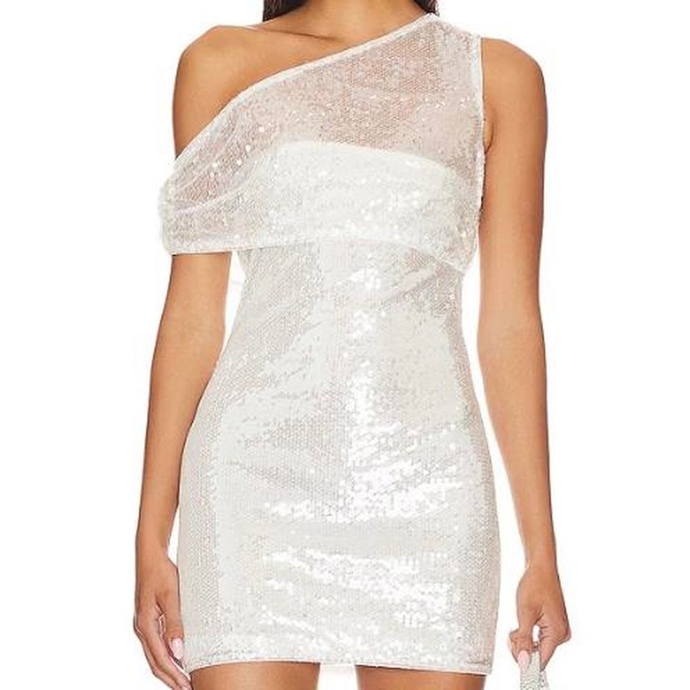 superdown White Sequin One-Shoulder Dress